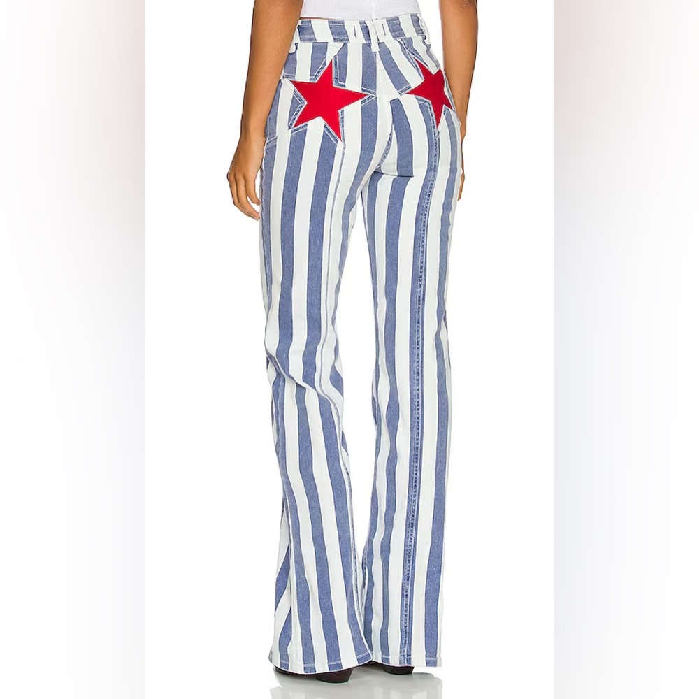 Free People Firecracker Striped Blue Combo Flare Jeans Size 24 - Picture 3 of 4